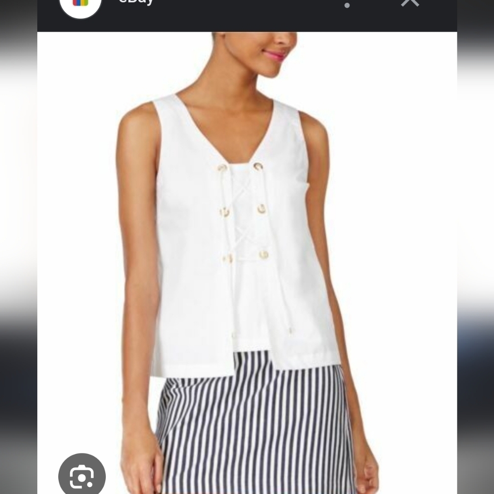 Trina Turk White Nautical Lace-Up Sleveless Top Sz S Tie Front Minimalist